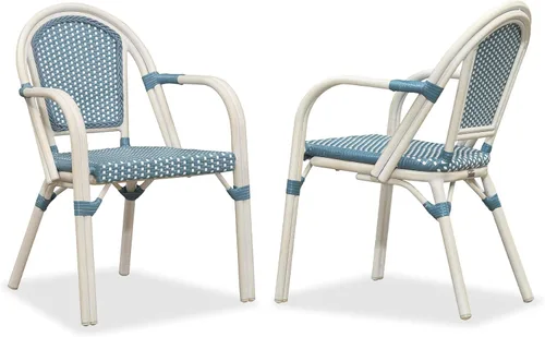 Vista 15 de PURPLE LEAF juego de 2 sillas de estilo bistró francés para patio, sillas de comedor, sillones de mimbre de aluminio tejido a mano, sillones