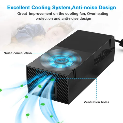 Vista 2 de Ukor Adaptador de alimentación de ladrillo para Xbox One versión de bajo ruido Adaptador de CA Xbox de repuesto para cable de alimentación