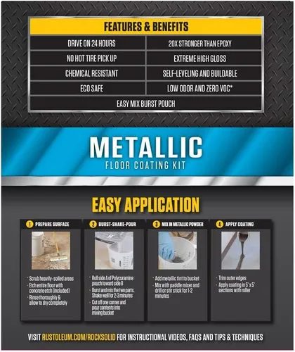 Vista 4 de Kit de piso para cochera de aspecto metálico de bala de plata Rust-Oleum RockSolid., 0, Paquete de 1, Gris metálico