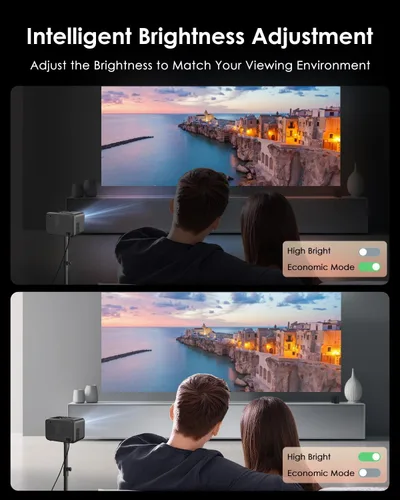 Vista 3 de Proyector inteligente 4K para dormitorio, proyectores de cine en casa para interior y exterior con WiFi, Bluetooth, NFC, Airplay inalámbrico