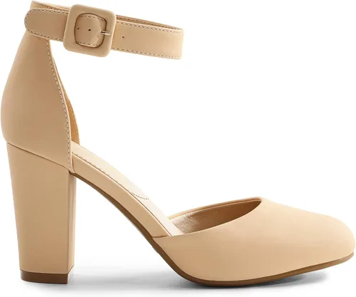 Vista 3 de DREAM PAIRS - Zapatos de tacón alto y grueso para mujer, con puntera cerrada para bodas