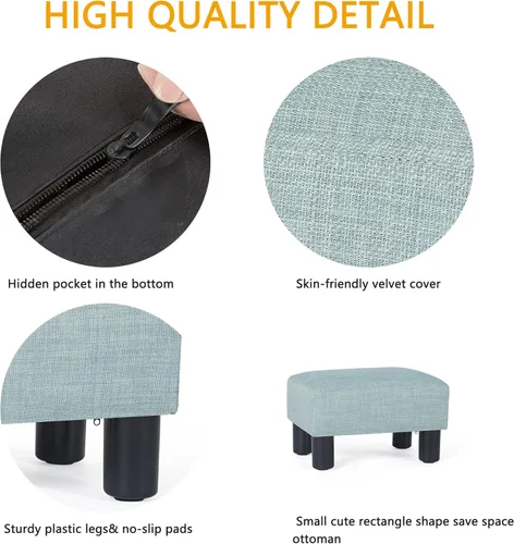 Vista 64 de Adeco 15.4" Small Footstool Ottoman for Footrest, Modern Rectangle Step Stool Extra Seating with Non-Skid Plastic Legs for Living Room, Couch, Brown