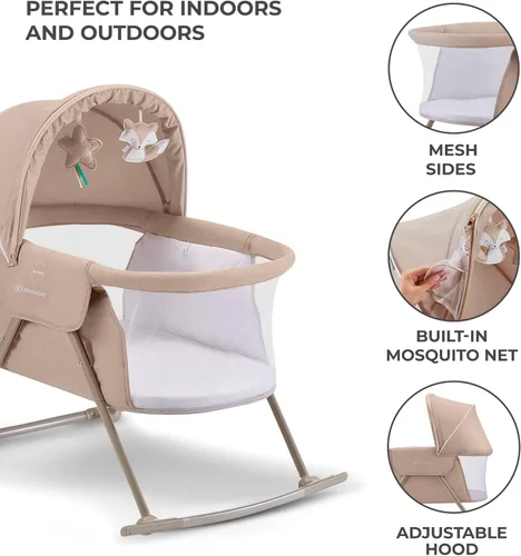 Vista 6 de Kinderkraft LOVI Cuna de Viaje para Bebé, Cuna Portátil Plegable con Mosquitera Integrada, Capota Ajustable y Función de Cuna Adicional, Beige
