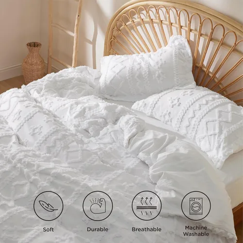 Vista 109 de Bedsure Funda de edredón bohemia para niños tamaño Queen (relleno de edredón/edredón no incluido) - Funda de edredón copetuda Queen para todas