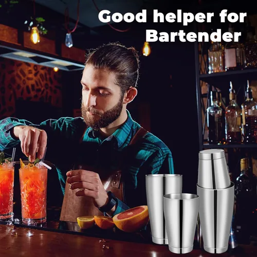 Vista 6 de Dandat Boston - Juego de 16 cocteleras de acero inoxidable, coctelera de martini, bartending, barra de 18 onzas y 28 onzas, mezclador profesional