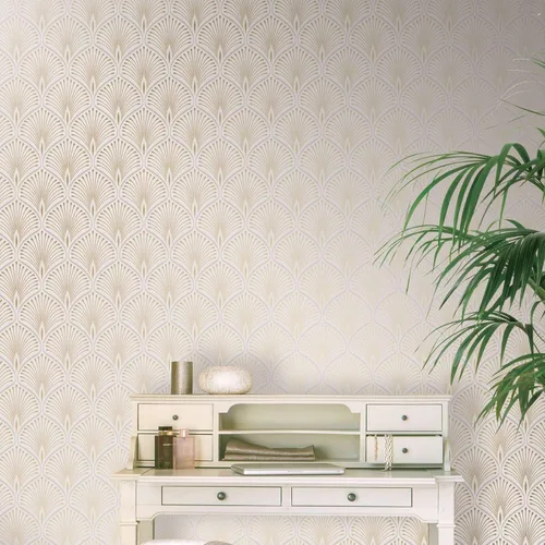 Vista 2 de CYOIDAI Layla Art Deco Papel pintado Blanco GranDeco GV3101