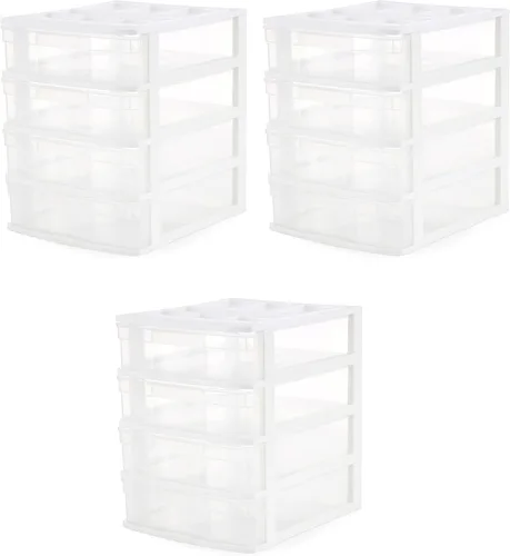 Vista 14 de Gracious Living Juego de cajones organizadores de escritorio y encimera de 3 cajones, blanco/transparente