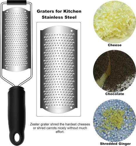 Vista 4 de Rallador de queso de mano con mango, limón y cítricos, herramienta para cocina, acero inoxidable, suministros de decoración de pasteles, accesorios