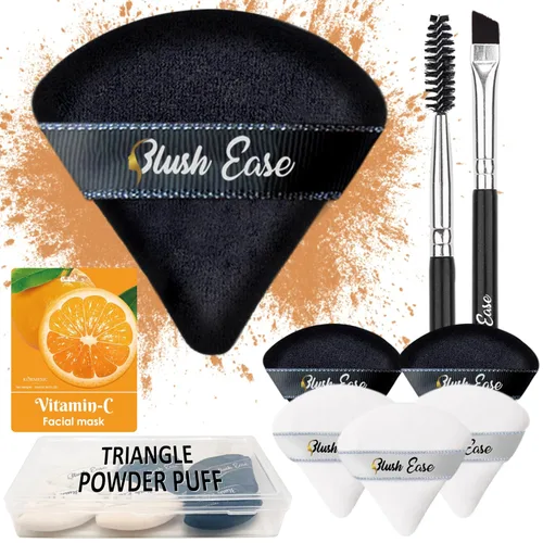 Puff de polvo triangular, 6 esponjas de maquillaje, polvos de maquillaje para polvo facial, soplo de polvo de ajuste para polvo suelto y base