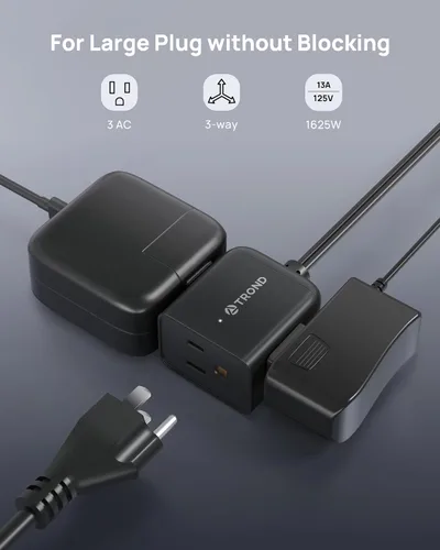 Vista 3 de TROND Cable de extensión de interior de 2 a 3 clavijas de 1.5 pies – Enchufe plano polarizado para detrás de muebles, pequeño extensor de salida