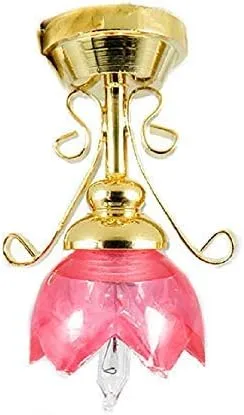 Melody Jane Dollhouse Cranberry Shade - Lámpara de techo de filigrana dorada con iluminación eléctrica de 12 V