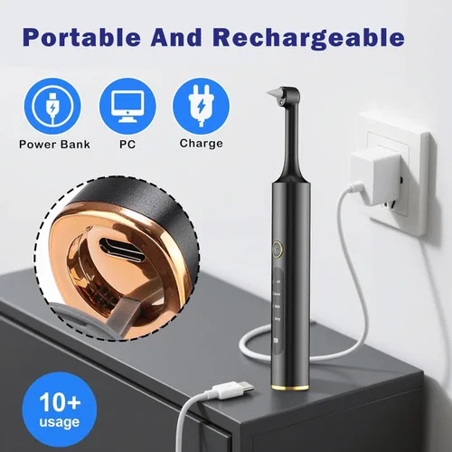 Vista 5 de Pulidor de dientes recargable con 5 cabezales de cepillo, 9 pastas de pulido, 4 modos de velocidad, kit de limpieza dental IPX6, luz LED, kit
