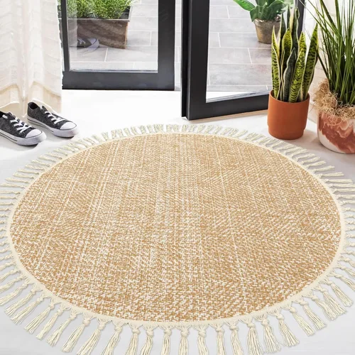 Vista 17 de Collive - Tapete de pasillo de cocina, 2 x 4.3 pies, tejido a mano, reversible, lavable, de algodón, color blanco/beige, para baño, pasillo