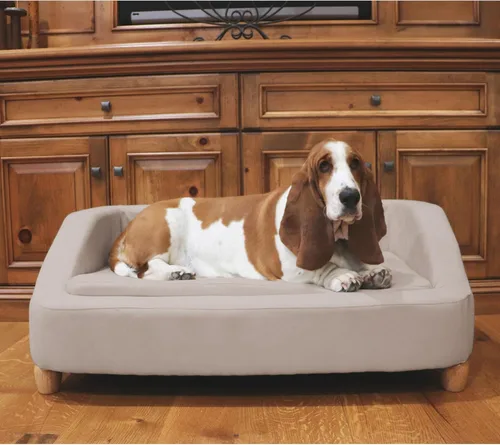 Vista 8 de Critter Sitters Sofá para Perros Rectangular de Microfibra Tostado de 36 Pulgadas para Perros de Tamaño Mediano, Cama Sofá Elevada Moderna