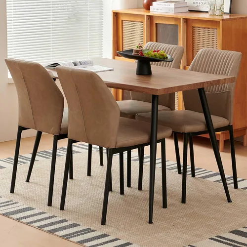 Vista 34 de Juego de mesa de comedor para 4, mesa de cocina redonda de madera de 47 pulgadas con sillas de piel sintética para cocina y espacios pequeños