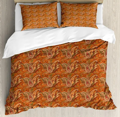 Vista 130 de Ambesonne Hawaii - Juego de funda de edredón de verano, palmeras y hojas exóticas de helecho, fondo colorido abstracto, juego de ropa de cama