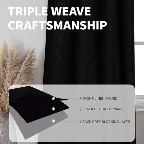 Vista 7 de CUCRAF - Juego de 2 paneles de cortinas de ventana con oscurecimiento total del 100%, de 54 pulgadas de largo, con aspecto de lino falso, cortinas