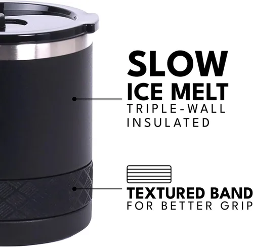 Vista 5 de Elemental Juego de 2 vasos de acero inoxidable de triple pared de 10 onzas con tapa de Tritan no rota, vaso de whisky aislado, taza de café aislada