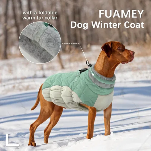 Vista 3 de FUAMEY - Chaqueta de invierno para perros, chaleco acolchado con arnés, ropa cálida para mascotas, abrigo con cremallera, impermeable, para perros
