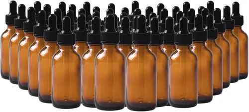 Paquete de 48 botellas con cuentagotas de vidrio ámbar de 1 oz, botellas cuentagotas con cuentagotas de vidrio para aceites esenciales, perfumes