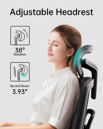 Vista 17 de Hbada E2 Silla de oficina ergonómica, silla de oficina de malla grande y alta con soporte lumbar dinámico de 6 vías, reposabrazos ajustables 3D