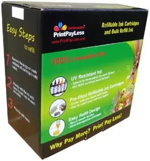 Vista 6 de PrintPayLess brand Pre-filled Refillable Ink Cartridges for HP 02 (non-OEM) - With Auto Reset Chips!and 600ml of UV Resistant Bulk Dye Ink Specially