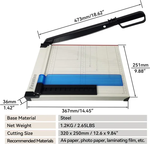 Vista 3 de Cortador de papel de 12 pulgadas, base de metal sólido, hoja afilada para recortar fotos, tarjetas, etiquetas, capacidad de 12 hojas, ideal