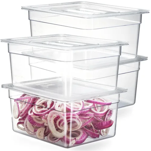 Vista 11 de CURTA Paquete de 6 sartenes NSF para alimentos, tamaño completo de 4 pulgadas de profundidad, policarbonato comercial de plástico transparente apto