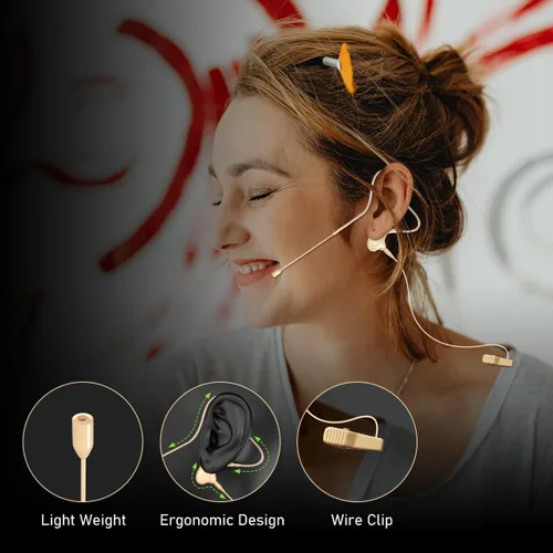 Vista 2 de KIMAFUN Micrófono de Diadema/Auricular de Una Sola Oreja con Gancho Colgante Sobre la Oreja Micrófono Condensador Compatible con Sistema Inalámbrico