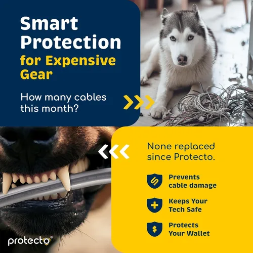 Vista 4 de PROTECTO Paquete de 2 protectores de cable resistentes para mascotas, solución antimordeduras, de 2,1 m, fácil de usar para perros y gatos