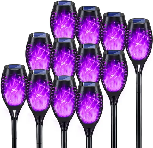 Vista 7 de KYEKIO Linterna solar con llama parpadeante, paquete de 12 luces solares para exteriores, luces solares de jardín impermeables para exteriores