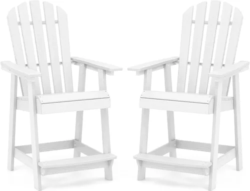 Vista 11 de Tangkula Taburete de bar para exteriores, silla Adirondack alta de polietileno de alta densidad con reposabrazos y reposapiés, resistente a