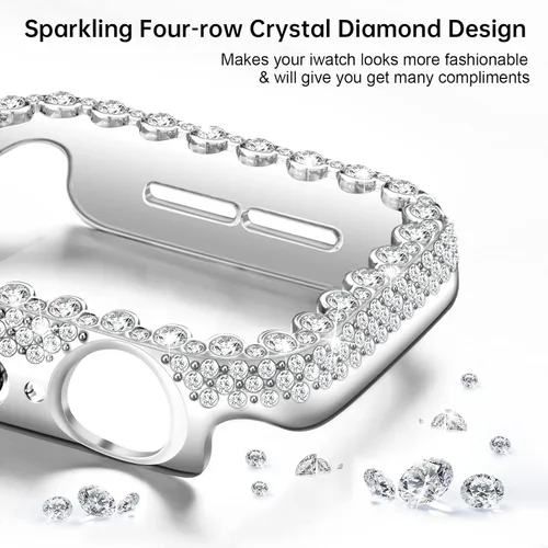Vista 3 de Bling - Funda protectora compatible con Apple Watch Series 654SESE2 de 1.732 pulgadas, cubierta protectora de diamante para mujer, protector