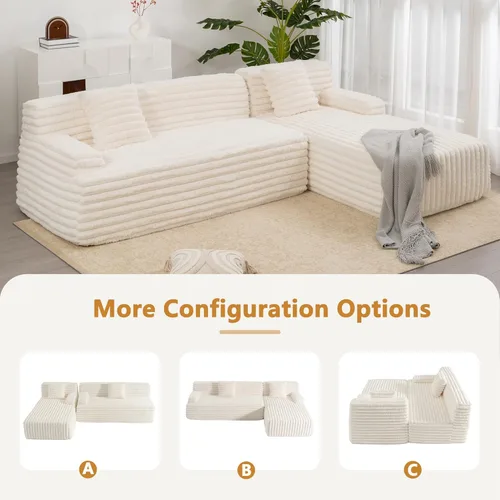 Vista 5 de Sofá modular modular, sofá convertible en forma de L y sofá cama, sala de estar con suelo nuboso para juegos de muebles de sala de estar, beige