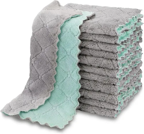 AIDEA Toallas de cocina, paquete de 12 paños absorbentes de forro polar coral, sin olor, reutilizables, paños de limpieza de microfibra, paños de