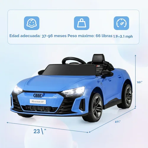 Vista 7 de OLAKIDS Audi RS e-tron GT - Vehículo eléctrico con licencia de 12 V para niños, con control remoto, juguete alimentado por batería para niños Azul