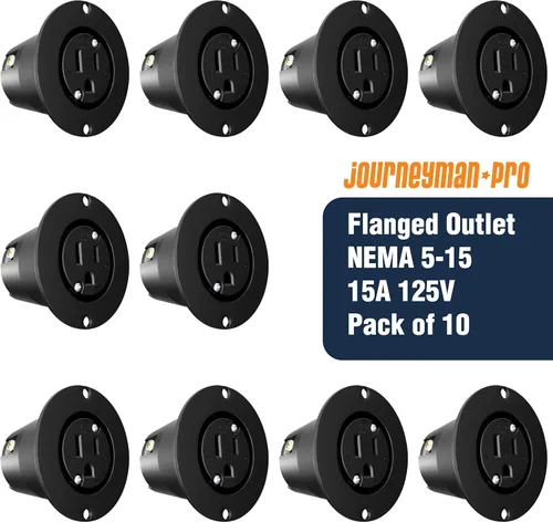 Vista 3 de Journeyman-Pro 5279 15 Amp 120-125 voltios, salida con brida NEMA 5-15, grado comercial negro, 2 polos-3 cables, receptáculo de cargador de enchufe