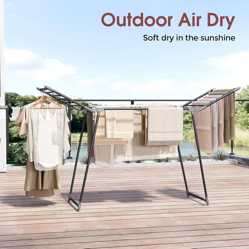 Vista 7 de APEXCHASER Tendedero de Ropa Plegable, Tendedero Grande para Secar Ropa, Perchero de Ropa Plegable para Interior y Exterior, Tendedero Metálico