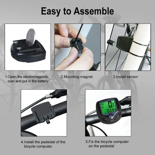 Vista 2 de SY Velocímetro y cuentakilómetros para bicicleta. Computadora inalámbrica impermeable para bicicleta con pantalla LCD y múltiples funciones de YS