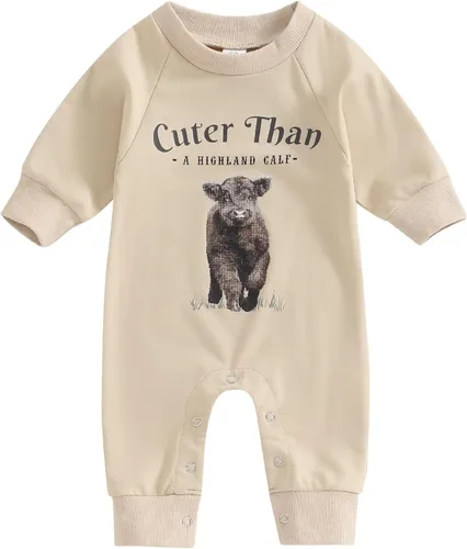 Muasaaluxi Ropa occidental para bebé, niña, niño, con estampado de vaca, mameluco de manga larga, pantalones de una pieza, traje de otoño e invierno