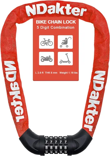 Vista 63 de NDakter Cerradura de cadena para bicicleta, combinación de 5 dígitos, resistente, antirrobo, cerradura de bicicleta de seguridad