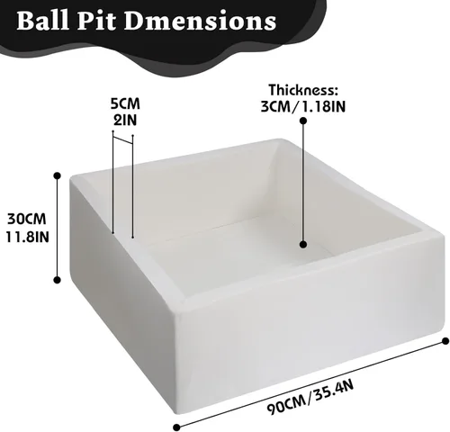 Vista 8 de Piscina cuadrada de espuma para niños pequeños, 35 x 35 x 12 pulgadas, piscina suave con funda extraíble, corralito de bolas de esponja