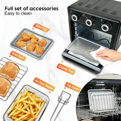 Vista 6 de Combo de Horno Tostador y Freidora de Aire de 10QT, Horno Freidora de Aire con 5 Funciones en 1, Control de 3 Perillas y Ventana Visible, Cocción