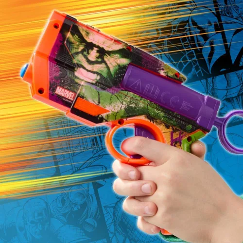 Vista 14 de Nerf Marvel Hulk Dart Blaster 4 dardos de espuma Nerf N1 Diseños de piel inspirados en Hulk Regalos para llenar calcetines navideños