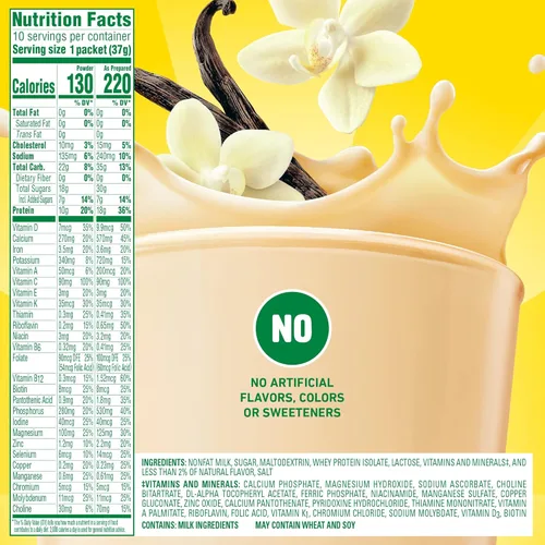 Vista 2 de Carnation Breakfast Essentials Suplemento oral alto en proteínas sabor clásico de vainilla francesa 1.31 oz. Paquete de 60