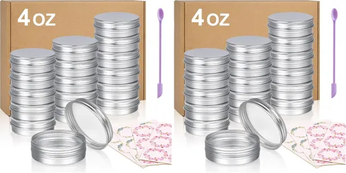 Vista 11 de Latas de aluminio, 24 recipientes redondos de metal de 1/2 oz, tapa de rosca, pequeños frascos de viaje para velas, ungüentos, cosméticos, especias