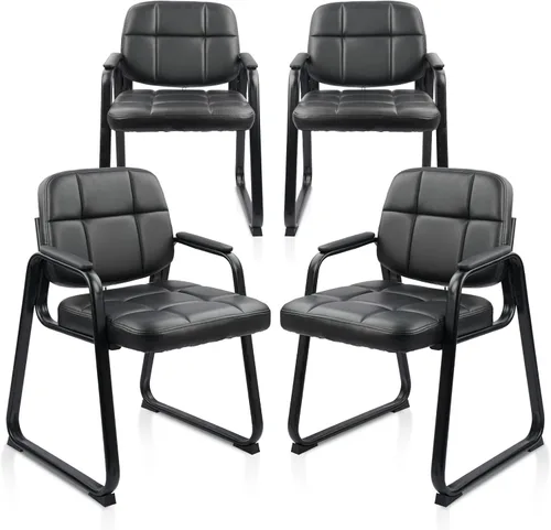 Vista 15 de CLATINA Silla de recepción de oficina con reposabrazos acolchado de cuero regenerado, silla ergonómica para sala de espera, vestíbulo, reunión, Gris