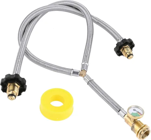 Vista 8 de Y-Splitter Adaptador de manguera convertidor de tanque de propano doble, entrada POL bidireccional y salida del regulador POL/QCC1 que se conecta a