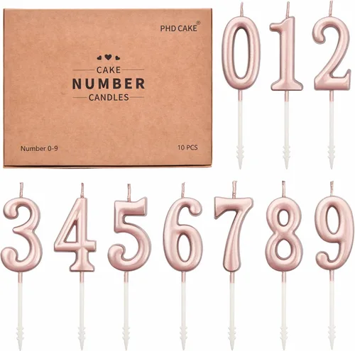 Vista 8 de PHD CAKE 10 piezas de velas numerales rosas de cumpleaños, velas numerales de pastel con números del 0 al 9, decoración de pastel brillante