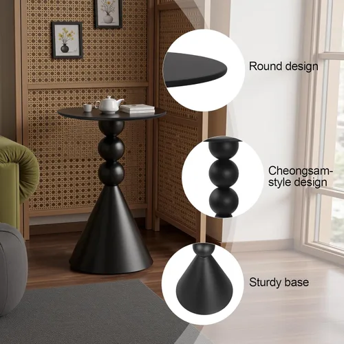 Vista 5 de Mesa redonda de Martini de metal, mesa auxiliar de tambor vintage, mesita de noche moderna, mesas de centro para espacio pequeño, sala de estar